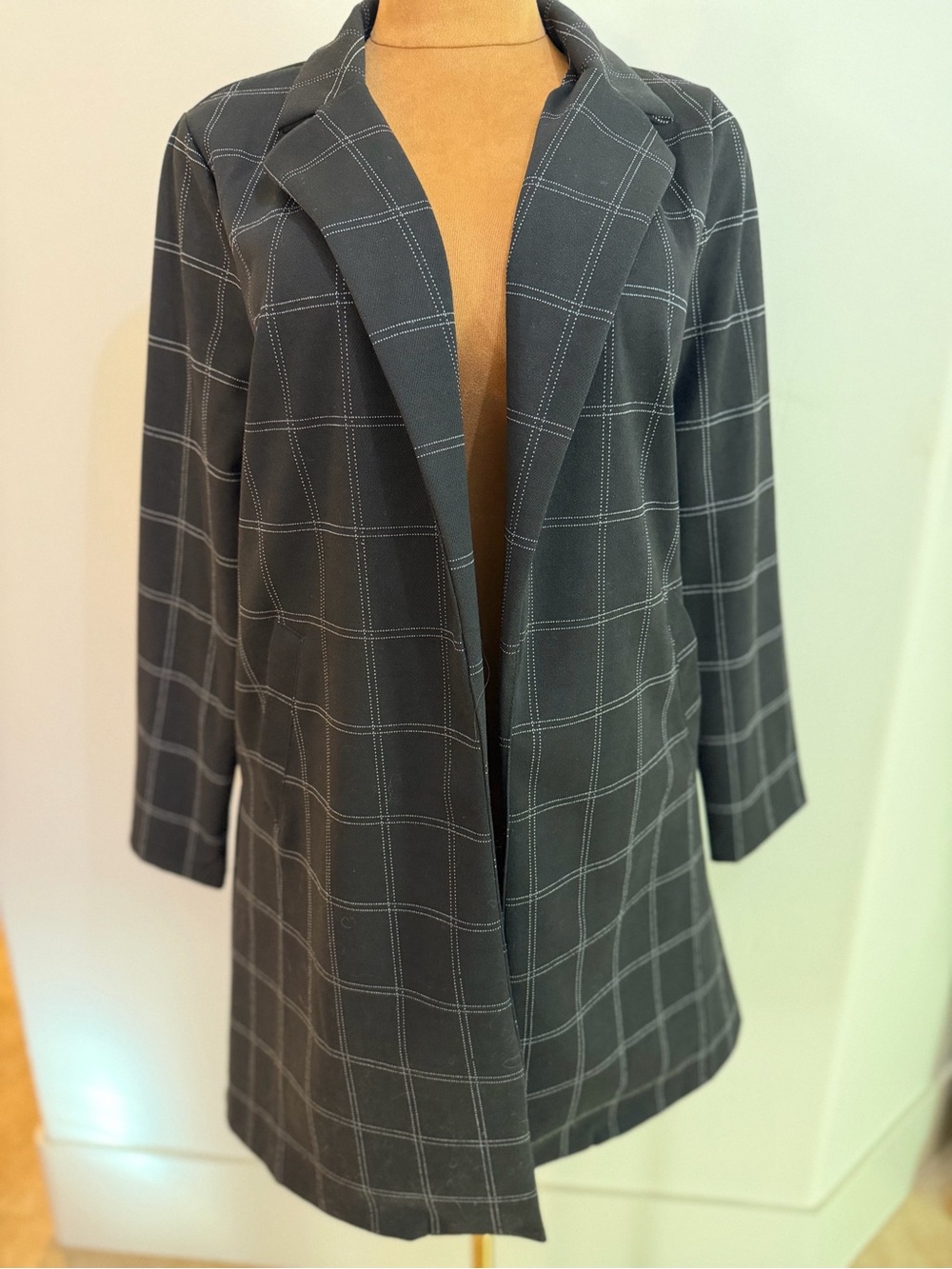 MELLODAY Gray Windowpane Open-Front Blazer